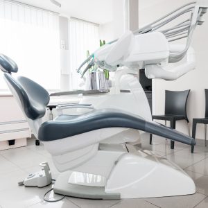 Horizontal color image of dental office with equipment.